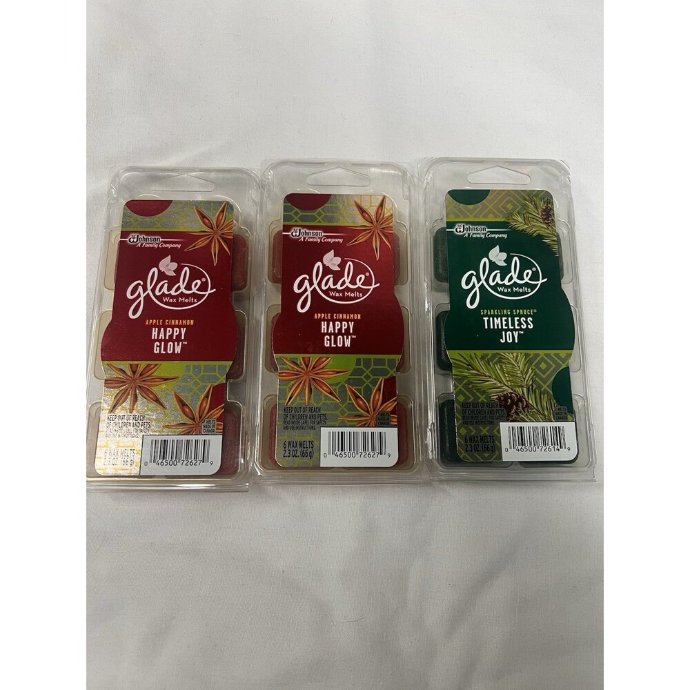 Lot of 3 Glade Wax Melts- Sparkling Spruce & Apple Cinnamon Holiday Scent Bundle